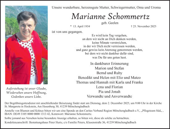 Traueranzeige von Marianne Schommertz von trauer.panorama-anzeigenblatt.de