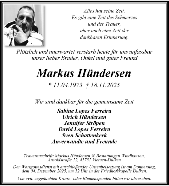 Traueranzeige von Markus Hündersen von trauer.panorama-anzeigenblatt.de