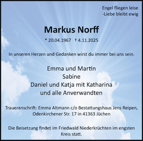 Traueranzeige von Markus Norff von trauer.stadt-kurier.de