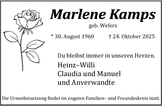 Traueranzeige von Marlene Kamps von trauer.panorama-anzeigenblatt.de