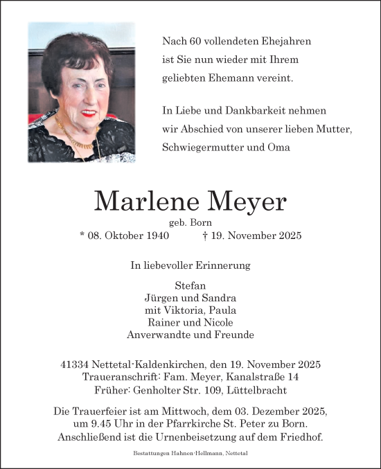 Traueranzeige von Marlene Meyer von trauer.panorama-anzeigenblatt.de
