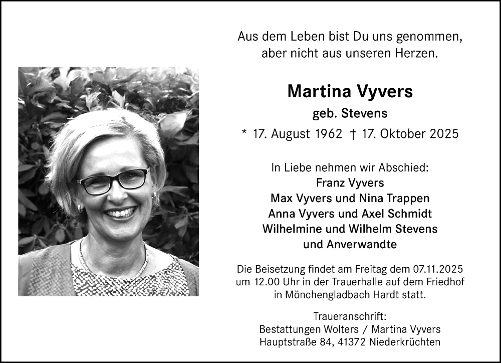  Traueranzeige für Martina Vyvers vom 02.11.2025 aus trauer.panorama-anzeigenblatt.de