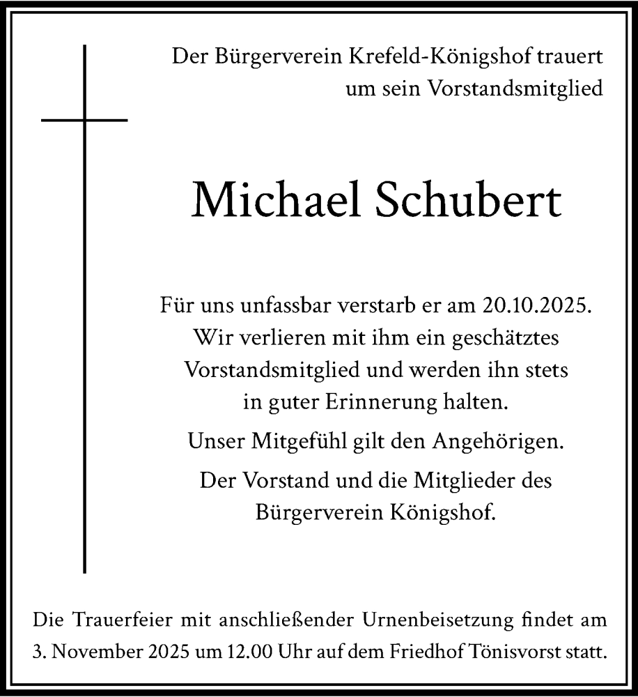  Traueranzeige für Michael Schubert vom 02.11.2025 aus trauer.panorama-anzeigenblatt.de