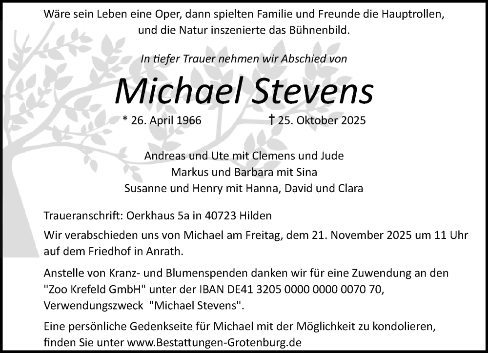  Traueranzeige für Michael Stevens vom 09.11.2025 aus trauer.panorama-anzeigenblatt.de