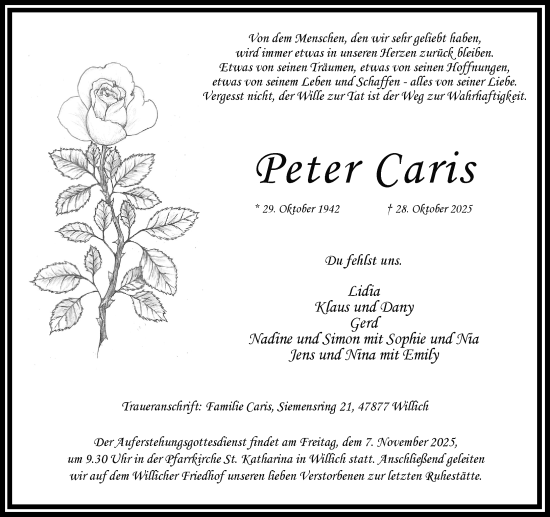 Traueranzeige von Peter Caris von trauer.panorama-anzeigenblatt.de