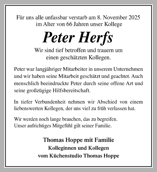 Traueranzeige von Peter Herfs von trauer.panorama-anzeigenblatt.de