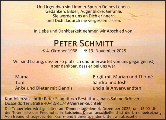 Traueranzeige von Peter Schmitt von trauer.panorama-anzeigenblatt.de