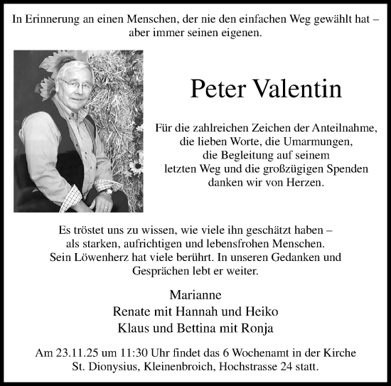 Traueranzeige von Peter Valentin von trauer.panorama-anzeigenblatt.de