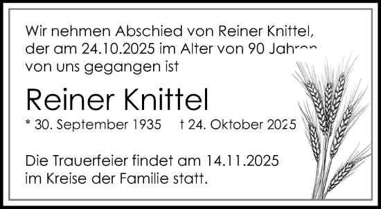 Traueranzeige von Reiner Knittel von trauer.panorama-anzeigenblatt.de
