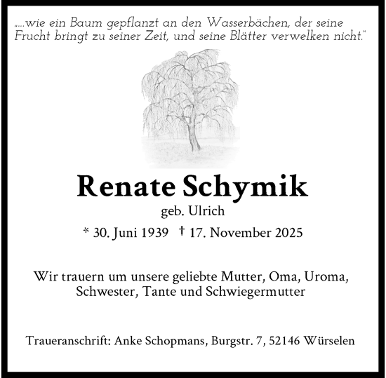 Traueranzeige von Renate Schymik von trauer.panorama-anzeigenblatt.de