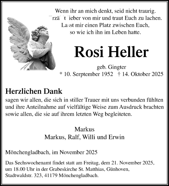 Traueranzeige von Rosi Heller von trauer.panorama-anzeigenblatt.de