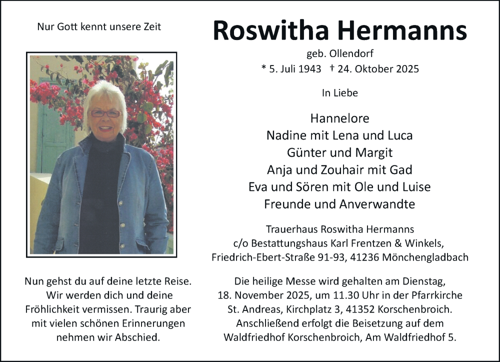  Traueranzeige für Roswitha Hermanns vom 16.11.2025 aus trauer.panorama-anzeigenblatt.de