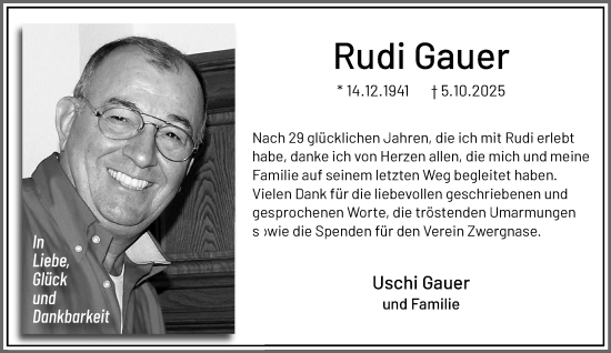 Traueranzeige von Rudi Gauer von trauer.panorama-anzeigenblatt.de