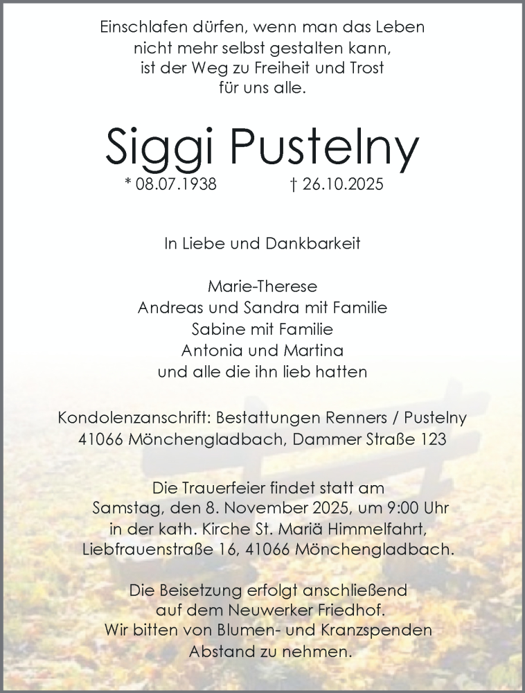  Traueranzeige für Siggi Pustelny vom 02.11.2025 aus trauer.panorama-anzeigenblatt.de