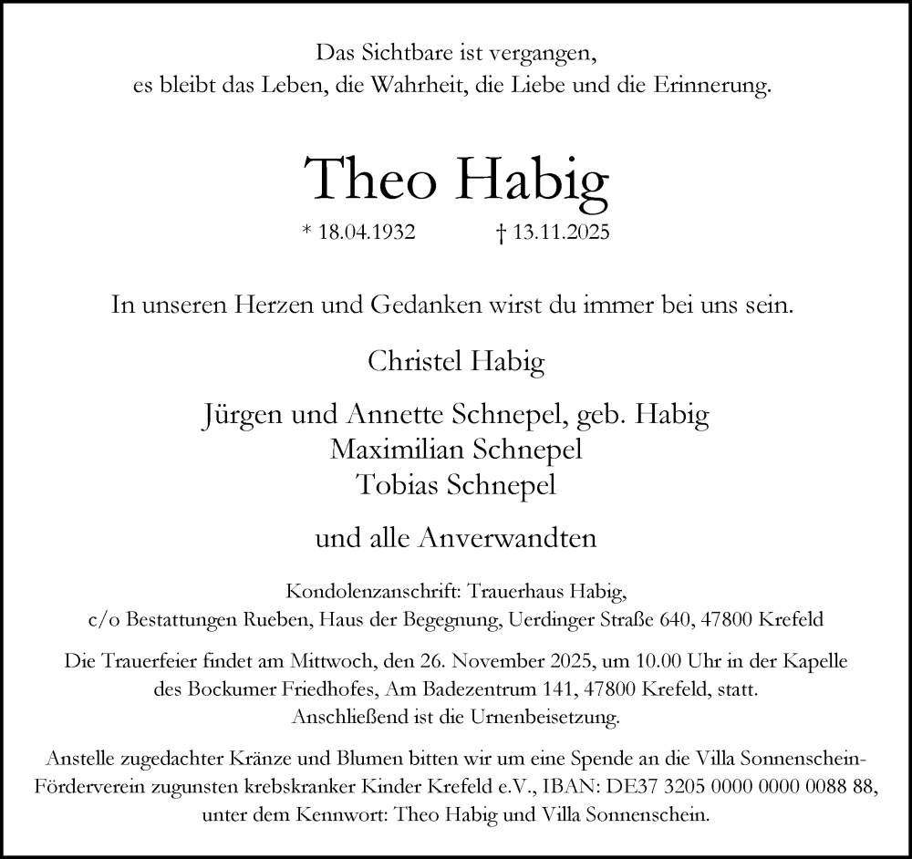  Traueranzeige für Theo Habig vom 23.11.2025 aus trauer.panorama-anzeigenblatt.de