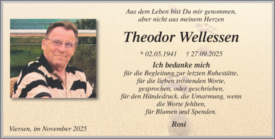Traueranzeige von Theodor Wellessen von trauer.panorama-anzeigenblatt.de