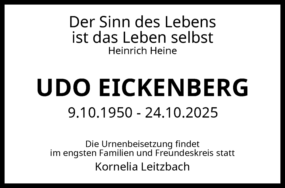  Traueranzeige für Udo Eickenberg vom 08.11.2025 aus trauer.wuppertaler-rundschau.de