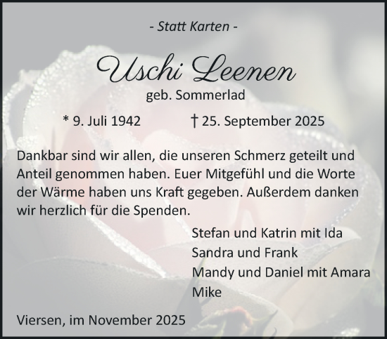 Traueranzeige von Uschi Leenen von trauer.panorama-anzeigenblatt.de