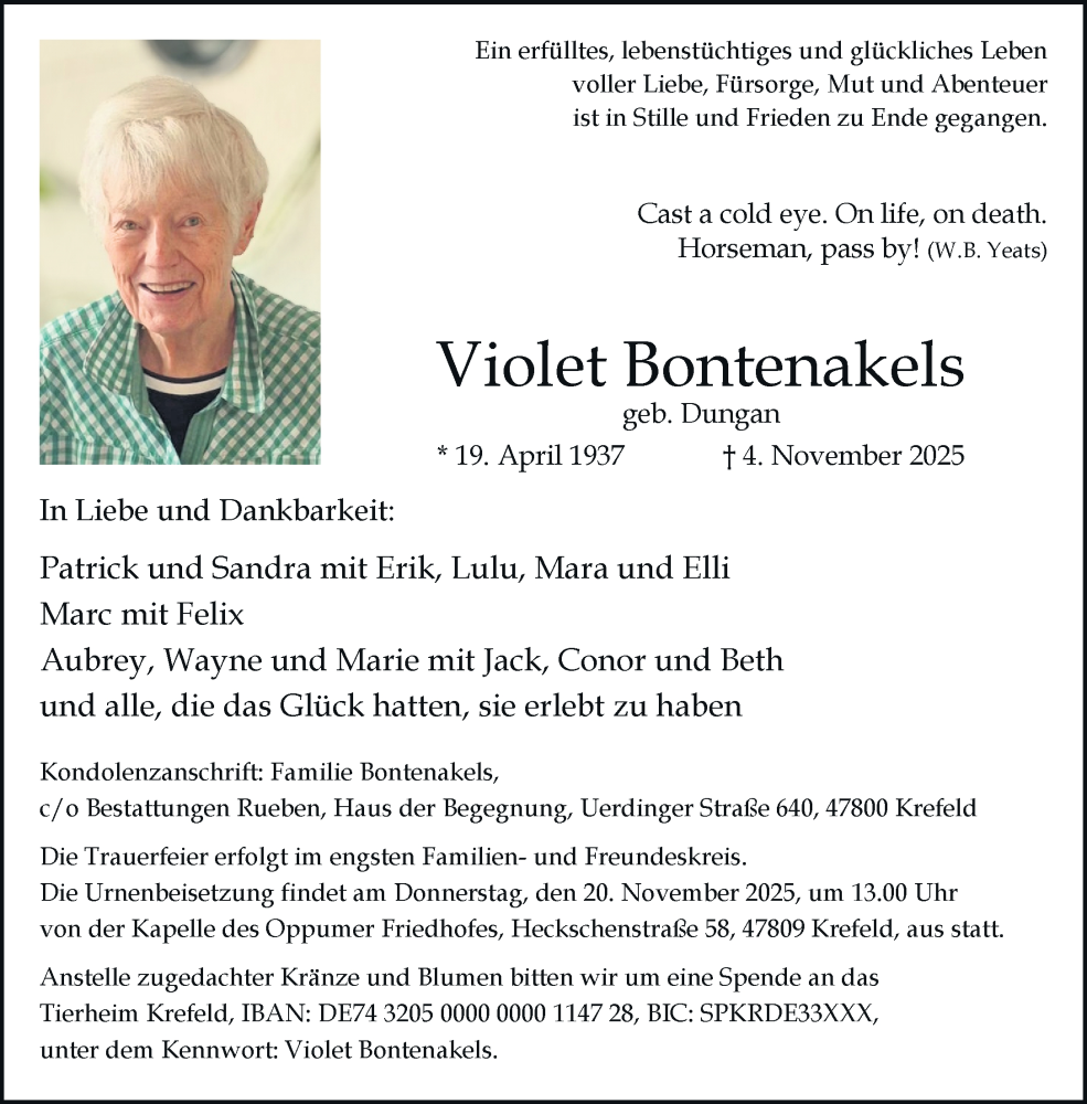  Traueranzeige für Violet Bontenakels vom 09.11.2025 aus trauer.panorama-anzeigenblatt.de