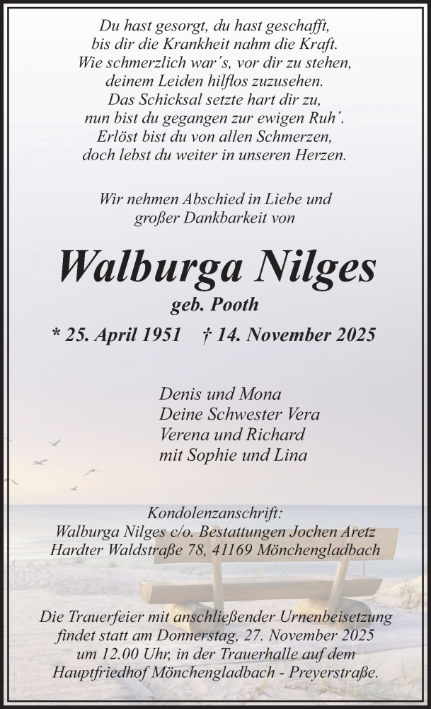  Traueranzeige für Walburga Nilges vom 23.11.2025 aus trauer.panorama-anzeigenblatt.de