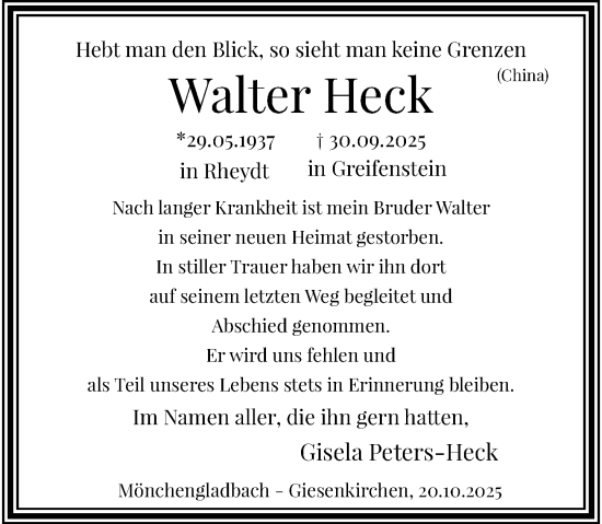 Traueranzeige von Walter Heck von trauer.panorama-anzeigenblatt.de