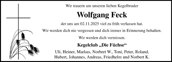 Traueranzeige von Wolfgang Feck von trauer.panorama-anzeigenblatt.de