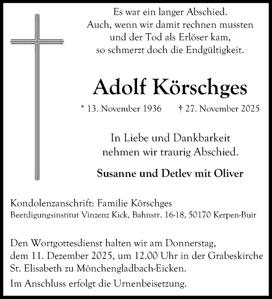 Traueranzeige von Adolf Körschges von trauer.panorama-anzeigenblatt.de