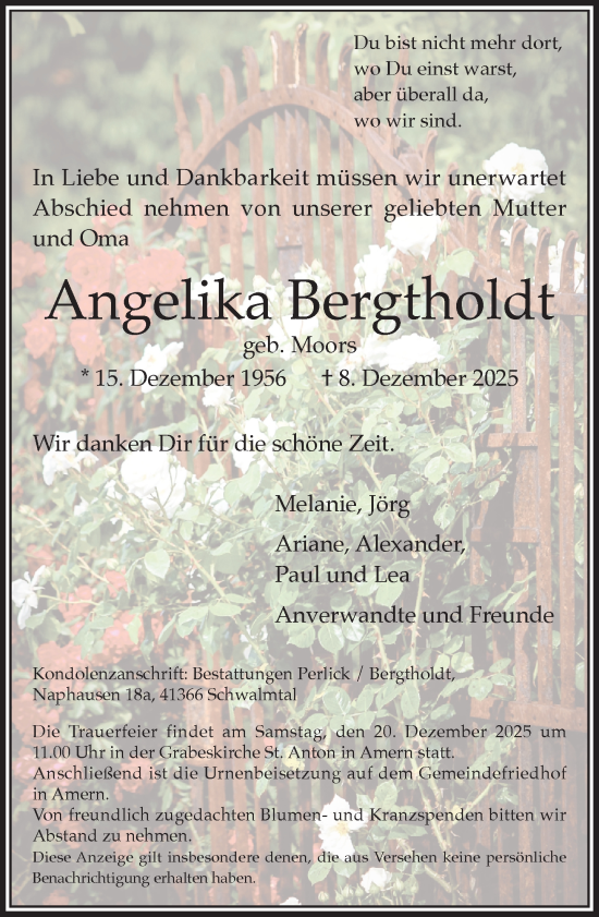 Traueranzeige von Angelika Bergtholdt von trauer.panorama-anzeigenblatt.de