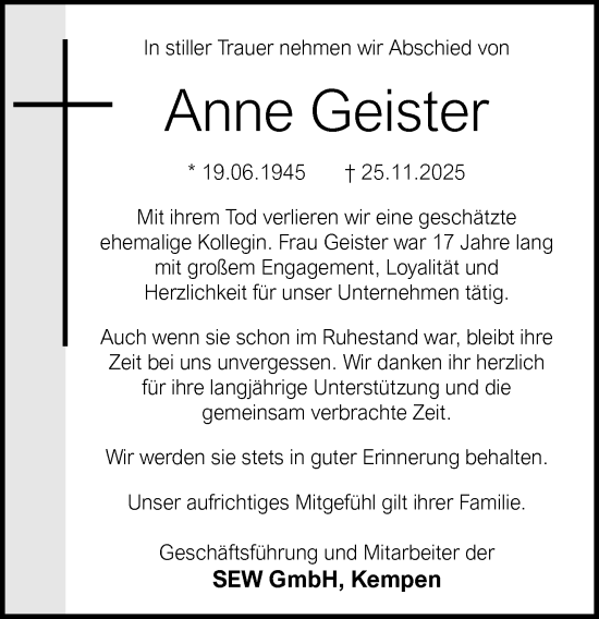 Traueranzeige von Anne Geister von trauer.panorama-anzeigenblatt.de