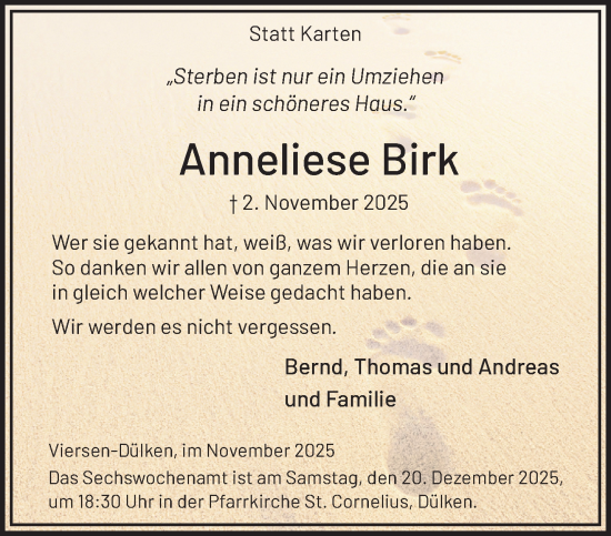 Traueranzeige von Anneliese Birk von trauer.panorama-anzeigenblatt.de