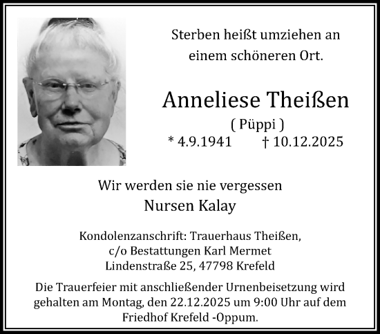 Traueranzeige von Anneliese Theißen von trauer.panorama-anzeigenblatt.de