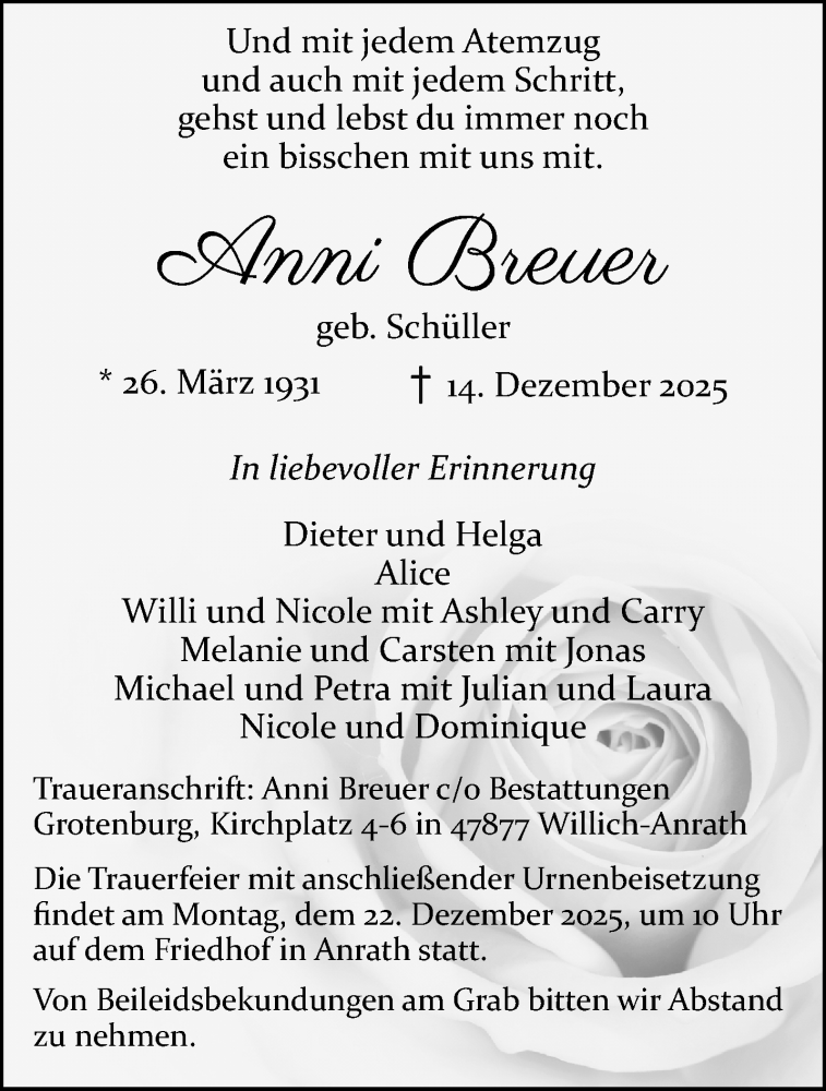  Traueranzeige für Anni Breuer vom 21.12.2025 aus trauer.panorama-anzeigenblatt.de
