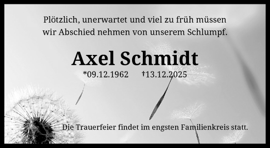 Traueranzeige von Axel Schmidt von trauer.wuppertaler-rundschau.de