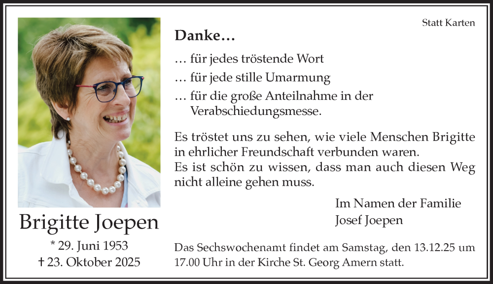  Traueranzeige für Brigitte Joepen vom 07.12.2025 aus trauer.panorama-anzeigenblatt.de