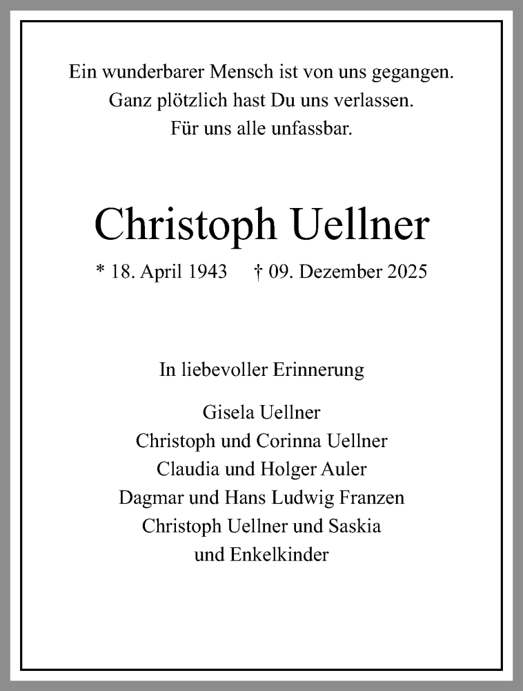  Traueranzeige für Christoph Uellner vom 21.12.2025 aus trauer.panorama-anzeigenblatt.de