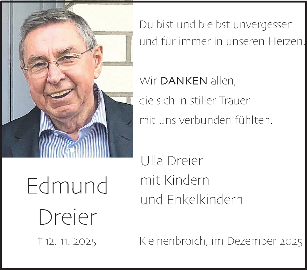  Traueranzeige für Edmund Dreier vom 21.12.2025 aus trauer.panorama-anzeigenblatt.de
