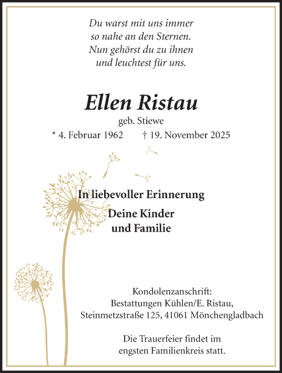 Traueranzeige von Ellen Ristau von trauer.panorama-anzeigenblatt.de