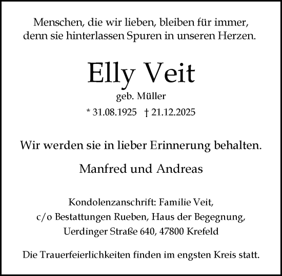 Traueranzeige von Elly Veit von trauer.panorama-anzeigenblatt.de