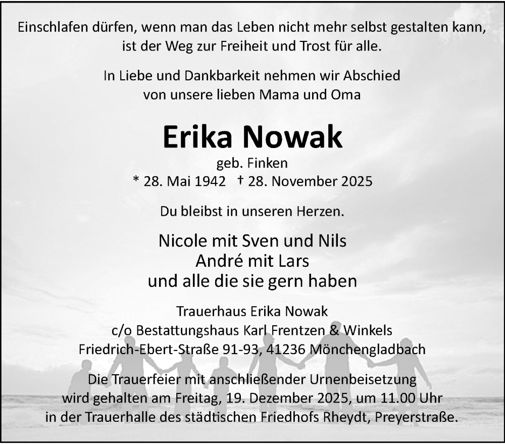  Traueranzeige für Erika Nowak vom 14.12.2025 aus trauer.panorama-anzeigenblatt.de