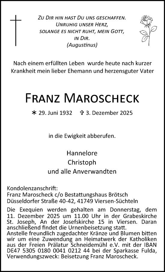 Traueranzeige von Franz Maroscheck von trauer.panorama-anzeigenblatt.de