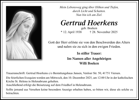 Traueranzeige von Gertrud Hoerkens von trauer.panorama-anzeigenblatt.de