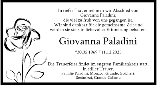 Traueranzeige von Giovanna Paladini von trauer.panorama-anzeigenblatt.de