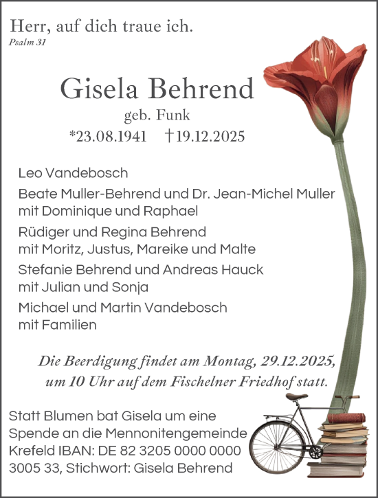 Traueranzeige von Gisela Behrend von trauer.panorama-anzeigenblatt.de