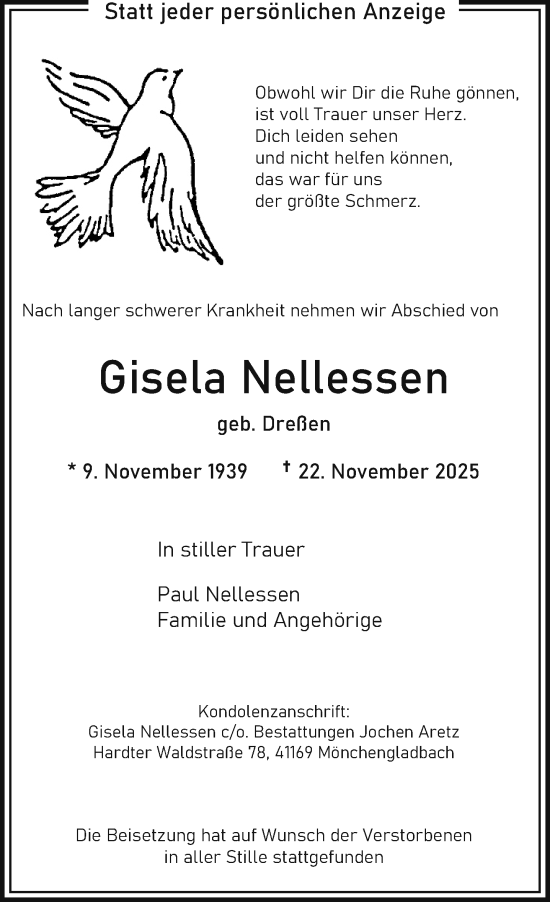 Traueranzeige von Gisela Nellessen von trauer.panorama-anzeigenblatt.de