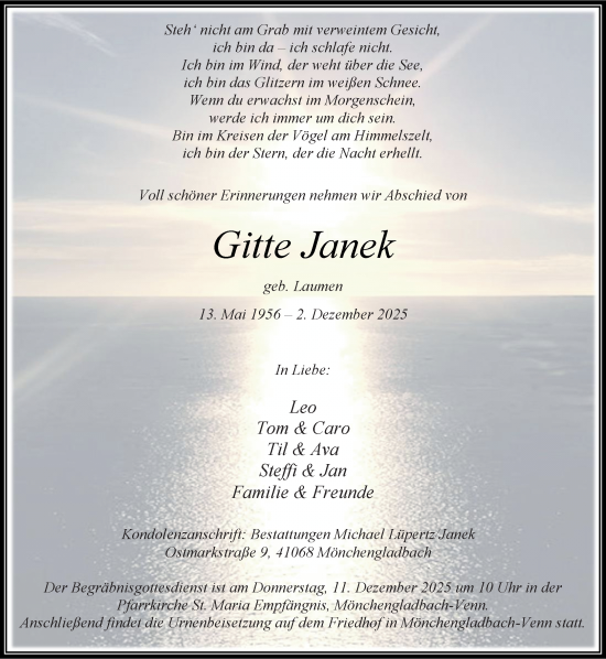 Traueranzeige von Gitte Janek von trauer.panorama-anzeigenblatt.de