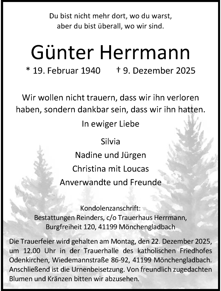  Traueranzeige für Günter Herrmann vom 14.12.2025 aus trauer.panorama-anzeigenblatt.de