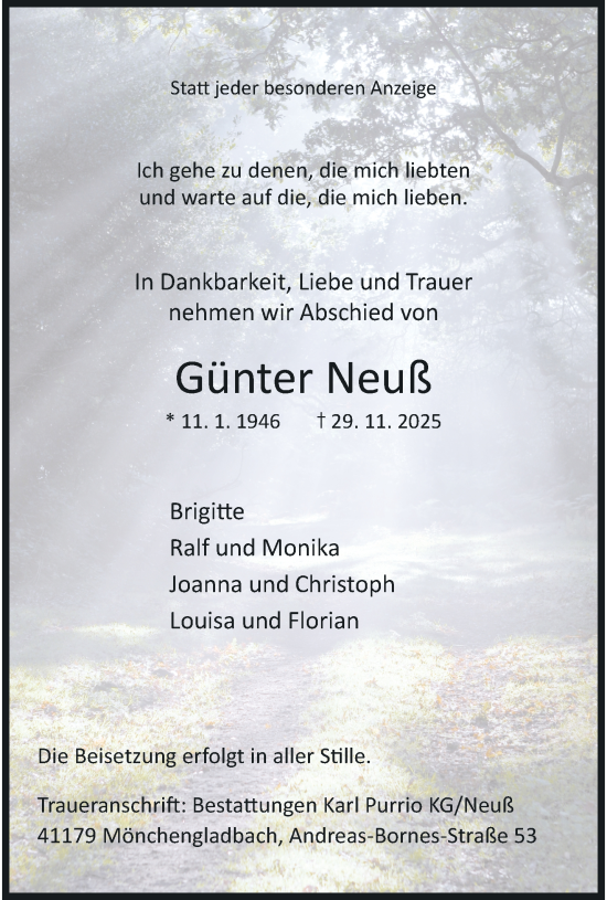 Traueranzeige von Günter Neuß von trauer.panorama-anzeigenblatt.de