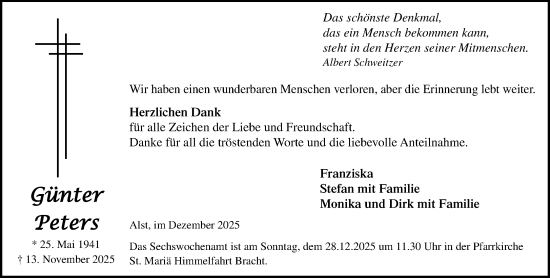 Traueranzeige von Günter Peters von trauer.panorama-anzeigenblatt.de