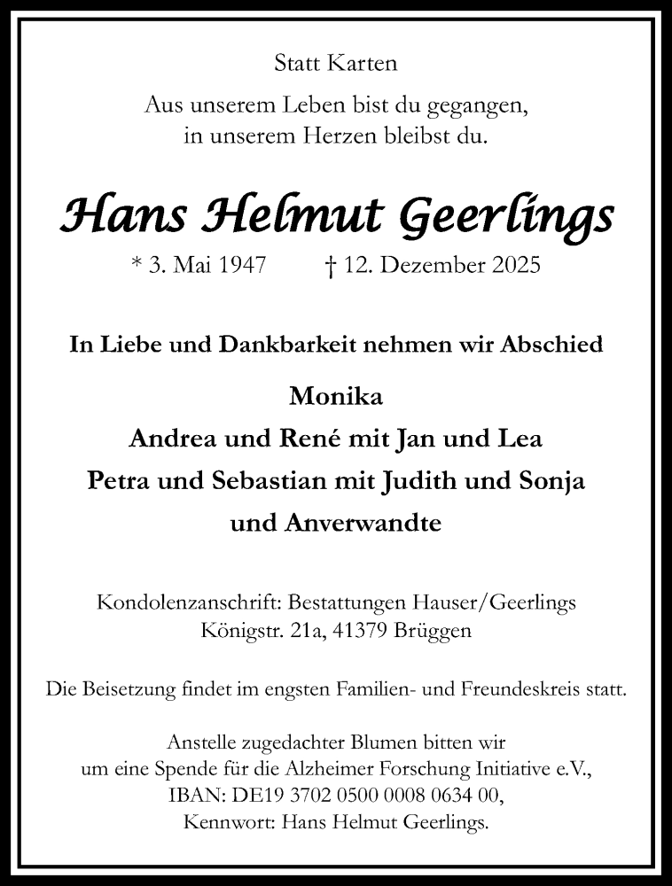  Traueranzeige für Hans Helmut Geerlings vom 21.12.2025 aus trauer.panorama-anzeigenblatt.de