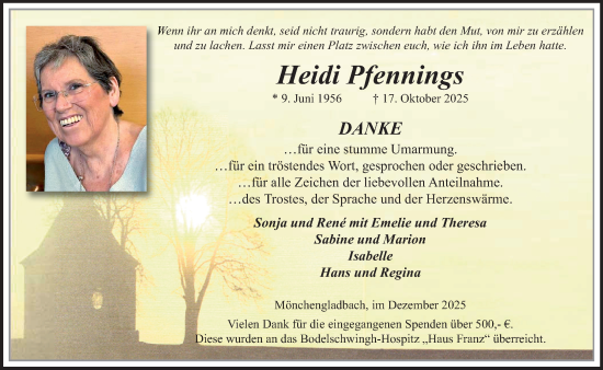 Traueranzeige von Heidi Pfennings von trauer.panorama-anzeigenblatt.de